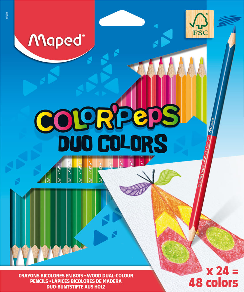 24 crayons de couleur enfant Color'Peps Duo Colors bois FSC – Maped France