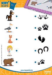 Fiche d'activité à imprimer enfant - Jeu pédagogique enfant – Animaux et traces à relier