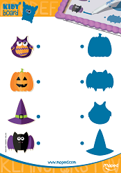 Fiche d'activité à imprimer enfant - Jeu Halloween enfant – Formes à relier