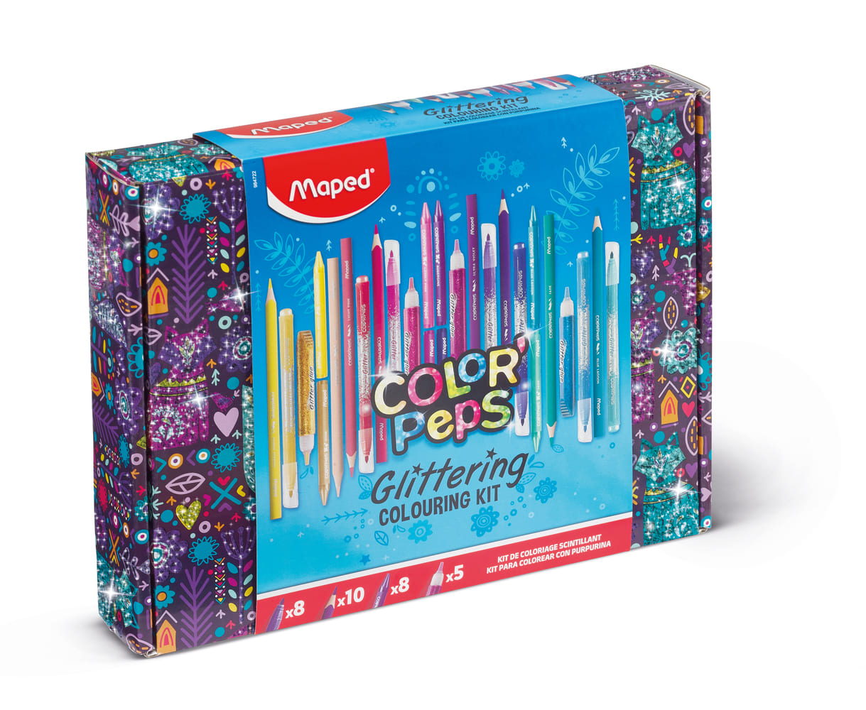 Crayons et feutres de coloriage à paillettes coffret Maped
