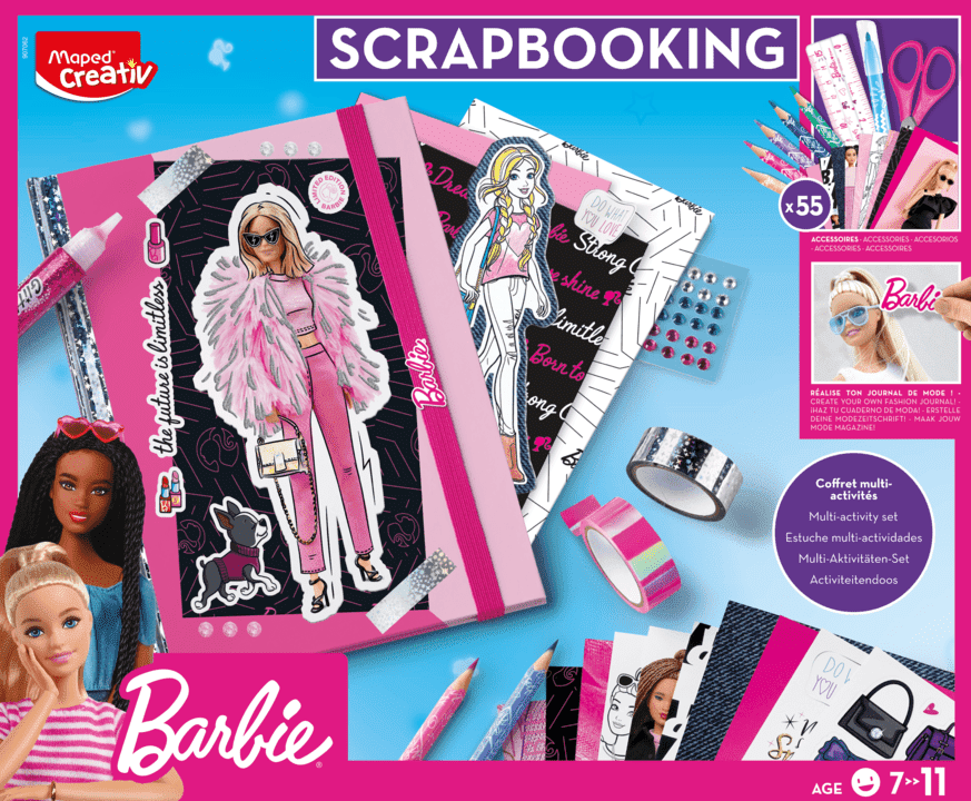 Kit machine à dessiner Lumi Board Barbie + coffret coloriage paillettes –  Maped France