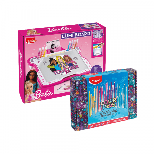 Kit machine à dessiner Lumi Board Barbie + coffret coloriage