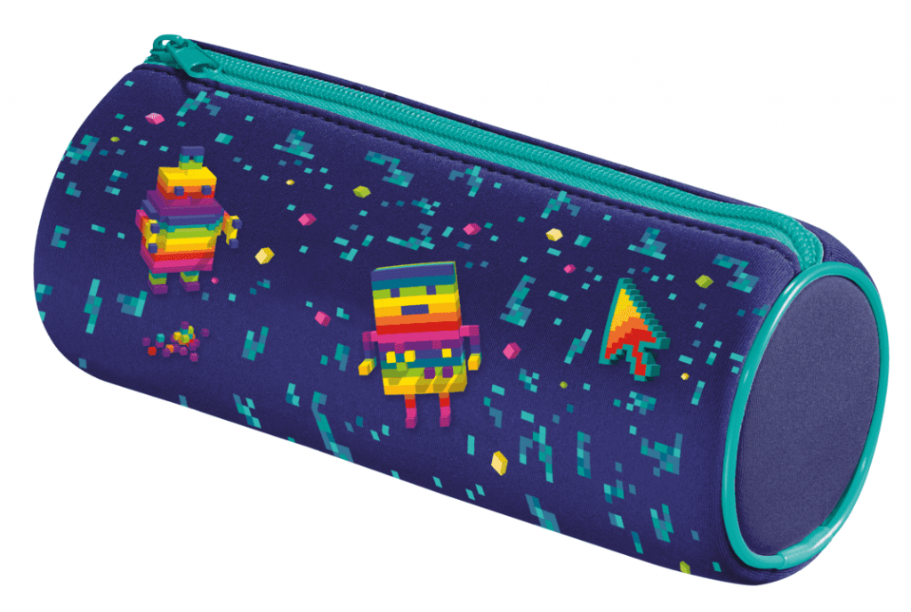 Trousse Scolaire Ronde Maped Pixel Party - En Néoprène Doux Et Anti-déchirure - Bleu, 21 Cm