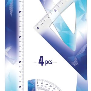 Kit de traçage et géométrie 4 pièces Arctic (règle 30 cm, équerres, rapporteur)