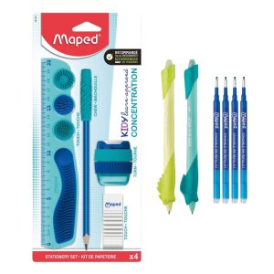 kit fournitures scolaires concentration bleu et apprentissage écriture kidy learn